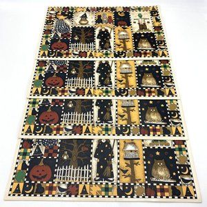 Vintage Debbie Mumm Halloween Vinyl Placemats Frankie And Broomhilda Set Of 4